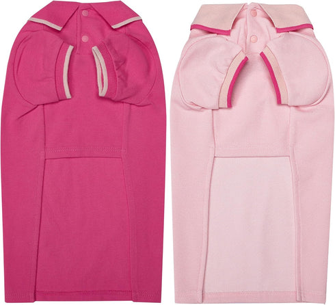 Blueberry Pet Back to School 2-Pack Dog Polo Shirts, Cotton Outfit for Small Pets, Amaranth Red + Pink
