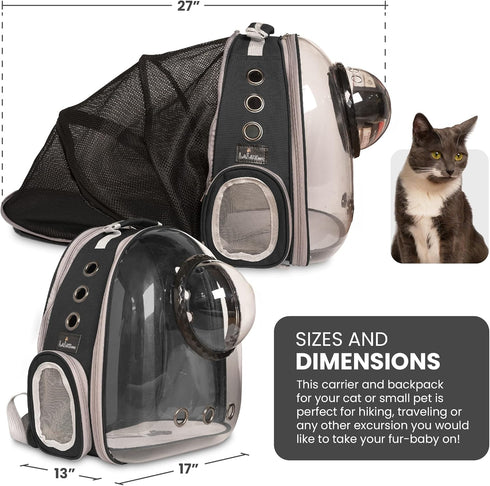 LaLuz2021 Cat Backpack Bubble Dog Carrier, Expandable Tent Double Bubble Capsule with Plush Mat & Leash Clip