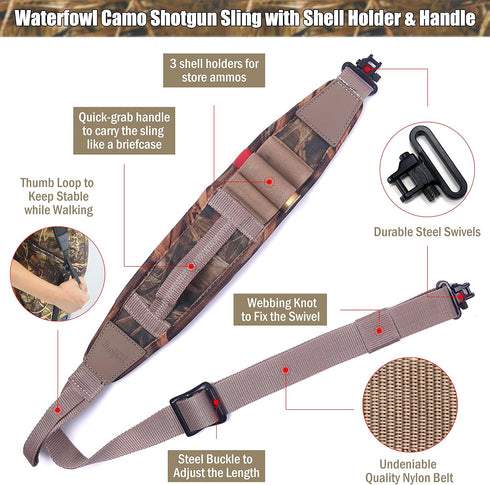 HUNTPAL 2 Point Shotgun Sling, Rifle Sling with Swivels, Comfortable Neoprene Padded Shoulder Strap