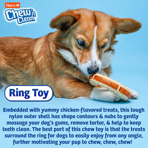 Hartz Chew ‘n Clean Chew Toy and Treat in One, Chicken Flavored Ring Dog Toy, Medium