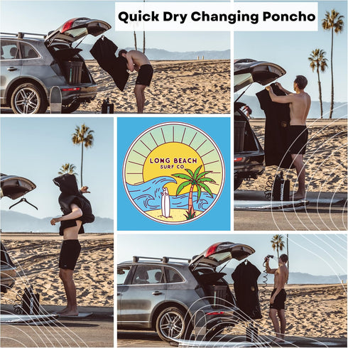 Long Beach Surf Company Long Beach SURF CO Surf Poncho | Wetsuit Changing Towel Hoodie with Pocket | Quick Dry Hooded