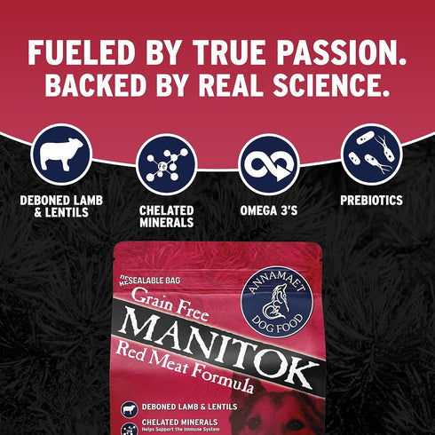 Annamaet Grain-Free Manitok Red Meat Dry Dog Food, Fresh Lamb, 5-lb Bag