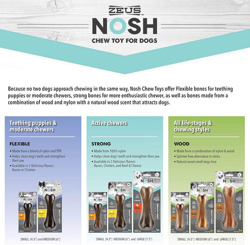 ZEUS Nosh Strong Dog Chew Bones, Long Lasting Chicken Flavor Chew Toys for Aggressive Chewers, Medium