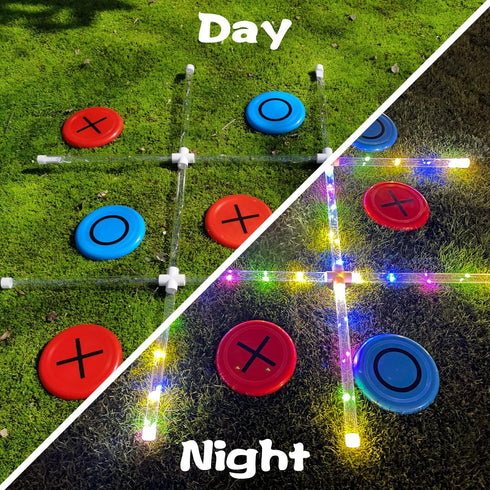 Outdoor Games Giant Tic Tac Toe - Yard Lawn Toss Games with Light, Glow in Dark Backyard Games for Family Fun