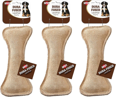 Ethical Pet Dura Fused Leather Bone Dog Toy - 7-Inch Durable Toy (3 Bones).