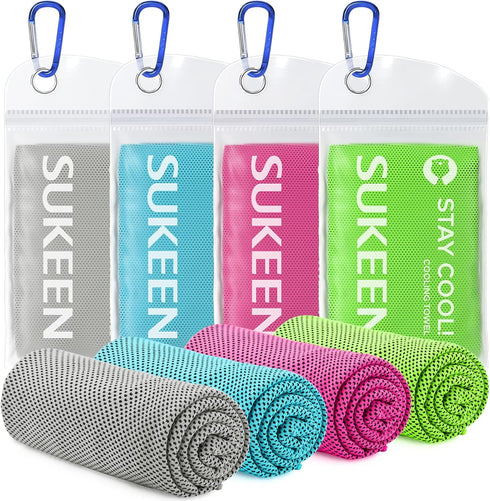 Sukeen Cooling Towel (40"x12") - 4 Pack Soft Breathable Microfiber Towel for Yoga, Sport, Gym, and More