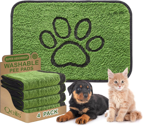 Qeils Reusable Dog Pee Pads, 4 Pack Super Absorbent & Leakproof Washable