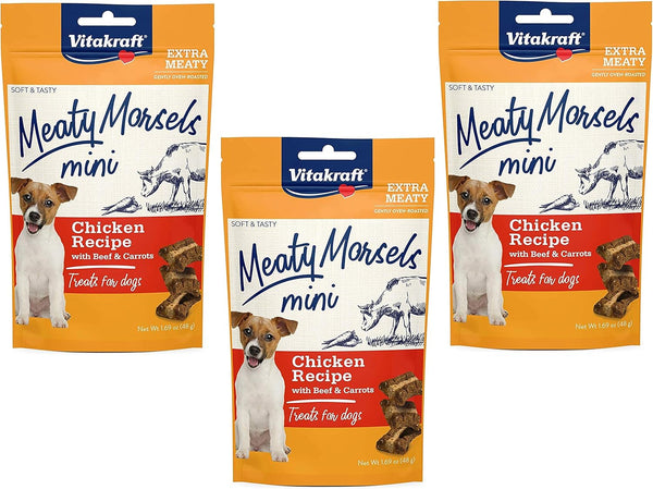 Vitakraft 3 Pack of Chicken Mini Meaty Morsels Dog Treats, 1.69 Ounces