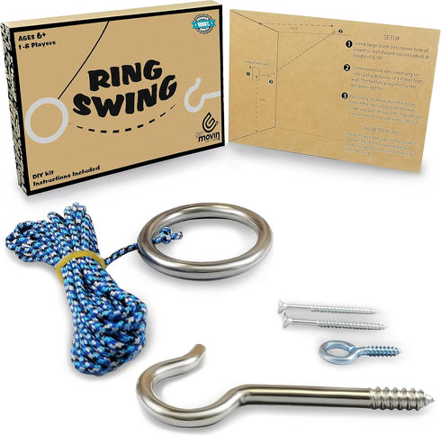 Hook and Ring Swing DIY Kit, Stainless Steel Hardware and Nylon String Ring Toss Game for Indoor Outdoor Fun
