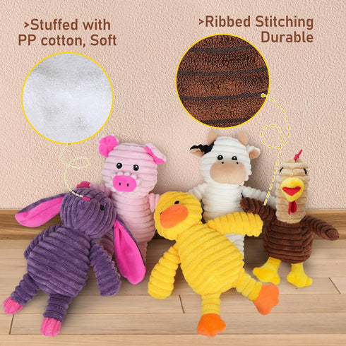 5 Pack, Prime Pets Dog Toys, Plush Dog Squeaky Toys, Assortment Value Bundle Animal Pet Toy for Small Medium Large