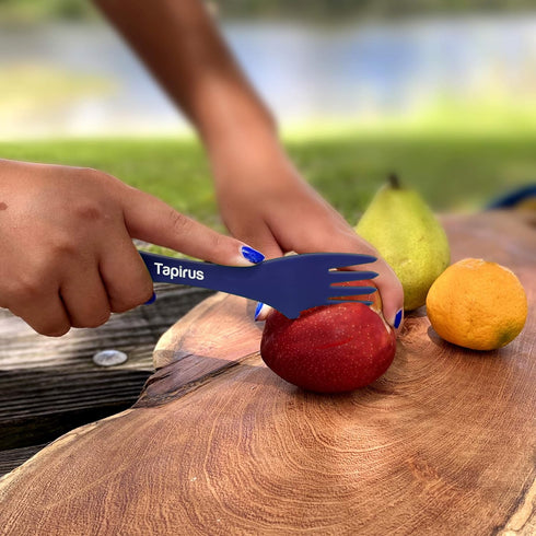Tapirus 4 Blue Spork to Go Set, Durable BPA Free Spoon, Fork, Knife Combo Utensils for Camping in Carrying Case