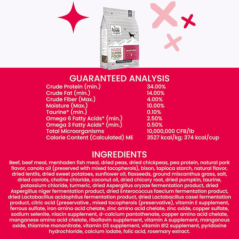 I and love and you Nude Super Food Dry Dog Food, Red Meat Medley, Grain Free, Prebiotic + Probiotic, 5lb Bag