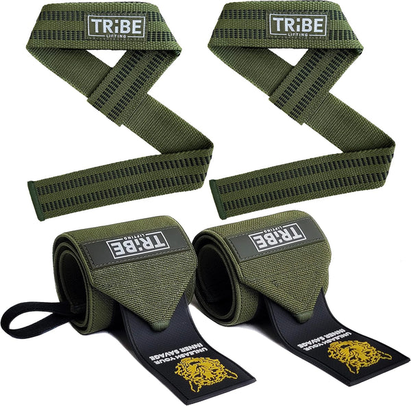 Heavy Duty Wrist Wraps & Lifting Straps - 21" Wrist Wraps & 24" Straps for Weightlifting with Silicone Grip
