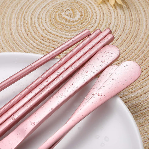Portable Stainless Steel Flatware Set, Travel Camping Cutlery with Waterproof Case, Pink, Portable Utensil Dinnerware