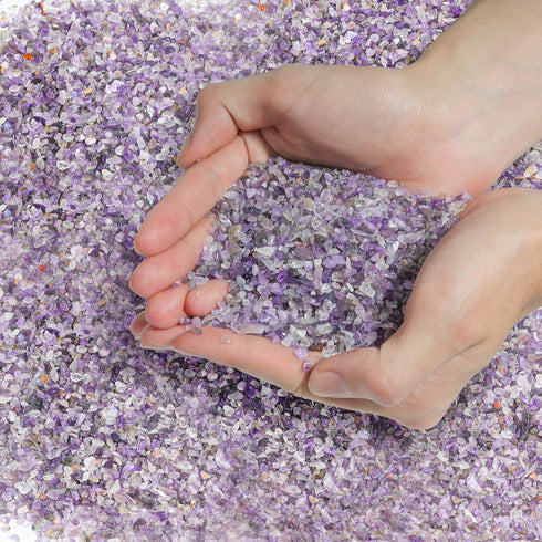 T4U Tumbled Chips Stones, Crushed Crystal Quartz 1 LB for DIY Aquarium Gravel Rocks (Amethyst)