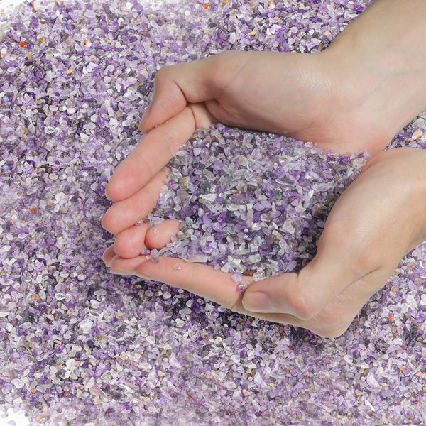 T4U Tumbled Chips Stones, Crushed Crystal Quartz 1 LB for DIY Aquarium Gravel Rocks (Amethyst)