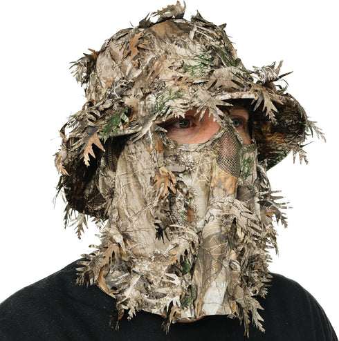 QuikCamo Realtree & Mossy Oak 3D Leafy Camo Face Mask Bucket Hat for Men, Fully Adjustable OSFM for Hunting