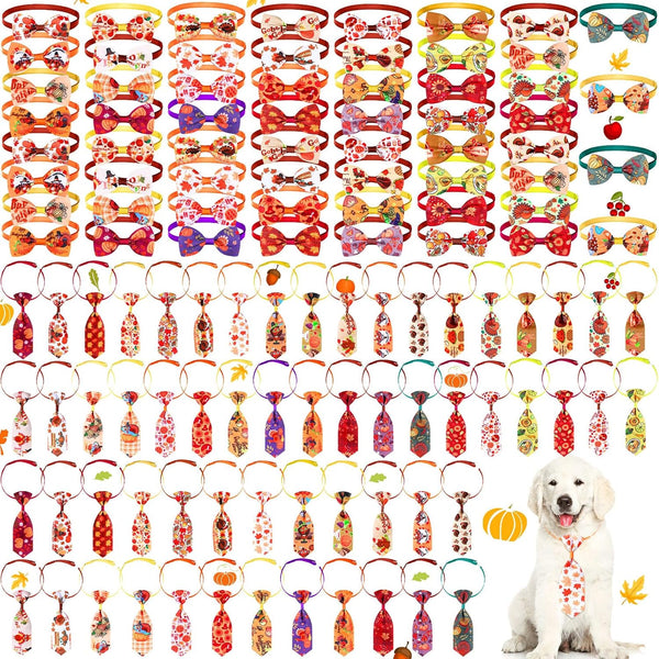 Eccliy 120 Pcs Thanksgiving Dog Bows Ties Collars, Adjustable Pumpkin Turkey Maple Leaves Pattern for Dogs Cats