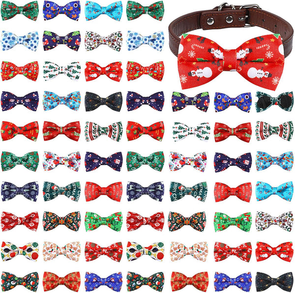 60 Pcs Christmas Dog Collar Bow Ties Bulk, Warm Snowman Detachable Bowties for Small Medium Large Dogs, Cat Grooming