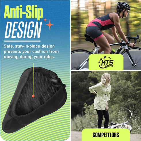 KT-Sports Comfort Gel Bike Seat Cushion - Padded Cover with Anti-Slip Design, Drawstring for Men & Women