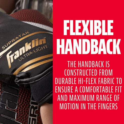 Franklin Sports 28360F1 Supratak Football Receiver Gloves - Black/Chrome Adult Small