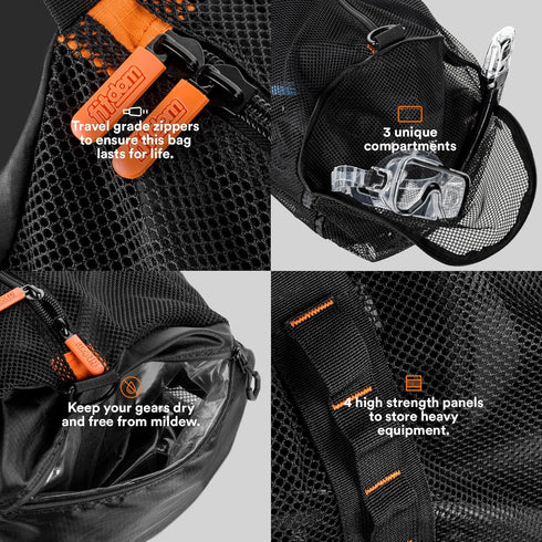 Fitdom 90L Large Mesh Duffle Bag for Scuba Dive or Snorkel Equipment, Ideal for Water Sports & Beach Activities