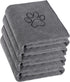 Chumia 4 Pack Dog Towels for Drying, Large Microfiber Grooming Towels with Embroidered Paw for Bathing (Gray, 16 x 32