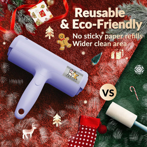 ORDORA Pet Hair Remover for Couch, Reusable Dog Hair Roller, Self-Cleaning, No Adhesive or Sticky Tape Needed (Violet)