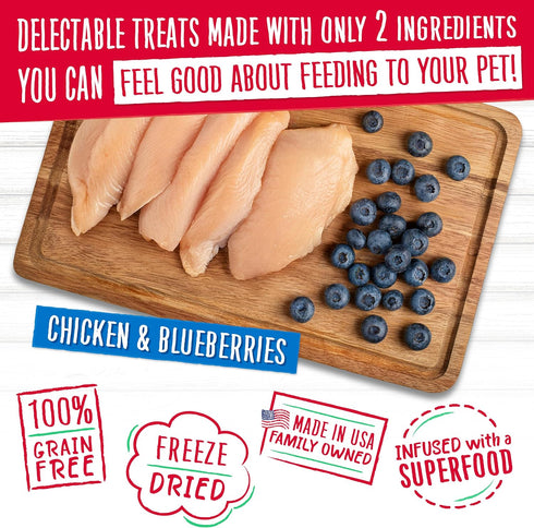 Charlee Bear Grain Free Meaty Bites Dog Treats - Freeze Dried Chicken and Blueberries, 2.25 Ounce Resealable Bag
