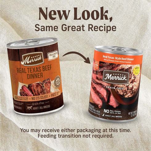 (Pack 12) 12.7 oz. Merrick Grain Free Premium And Natural Canned Dog Food, Soft And Healthy Wet Recipe, Real Texas Beef