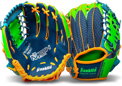 Franklin Sports Kids Teeball Glove + Foam Ball Sets - Meshtek Youth Gloves for Kids + Toddlers - 9.5" Left + Right Hand
