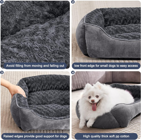 JOEJOY Rectangle Dog Bed - Grey - Machine Washable Sleeping Sofa Bed for Large Medium Small Dogs - Non-Slip