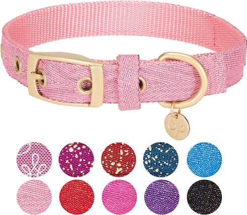 Blueberry Pet Designer Adjustable Dog Collar, Mixed Metallic Thread in Dazzling Tinsel Pink, Neck 7.5-10", for Small
