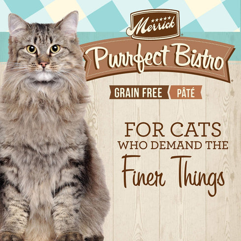 Merrick Purrfect Bistro Grain Free Premium Soft Canned Pate Adult Wet Cat Food, High Protein Salmon Recipe, 3 oz (Pack
