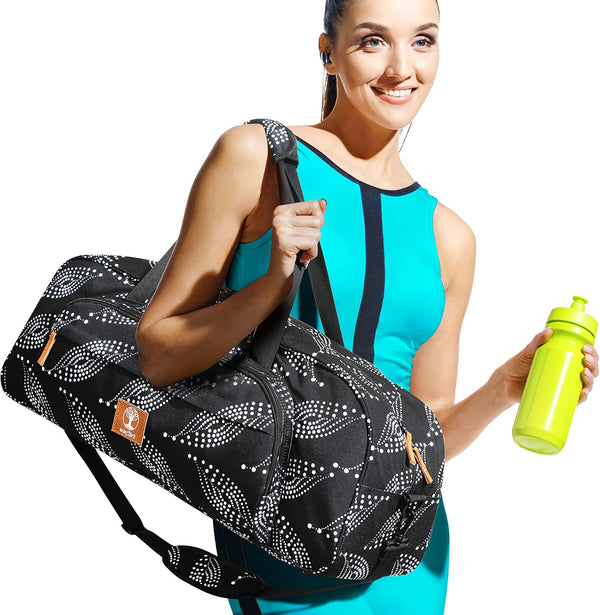 Yoga Mat Bag, 8-Pocket Gym Bag Fits 1/2" Thick Mat & Blocks, Detachable Straps, Large Tote for Women, Men