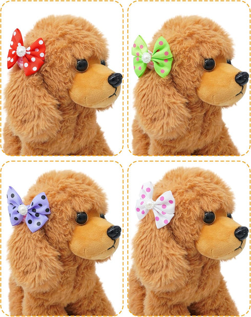 PET SHOW 10Pcs 2" Dot Small Dogs Hair Bows, French Clips, Yorkie Bowknot Barrette Clips for Medium Dogs