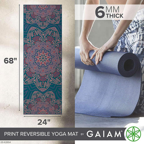 Gaiam Yoga Mat, Premium 6mm Print Reversible Extra Thick Non-Slip Exercise & Fitness Mat