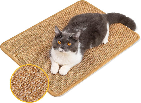 Cat Scratcher Mat - Natural Sisal with Sticky Velcro Tapes, Horizontal Floor Pads for Indoor Cats