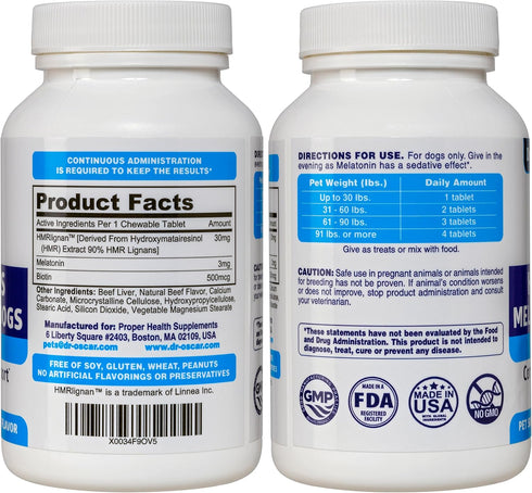 HMR Lignans and Melatonin for Dogs with Cushings, 3in1 Formula with Biotin for Skin and Coat Support