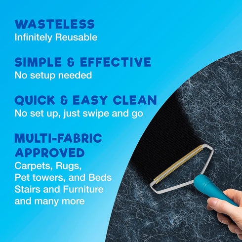 Pet Hair Remover: Portable Reusable Tool for Cat and Dog Hair on Couch, Carpet, Rugs, and More - Gets Every Hair!