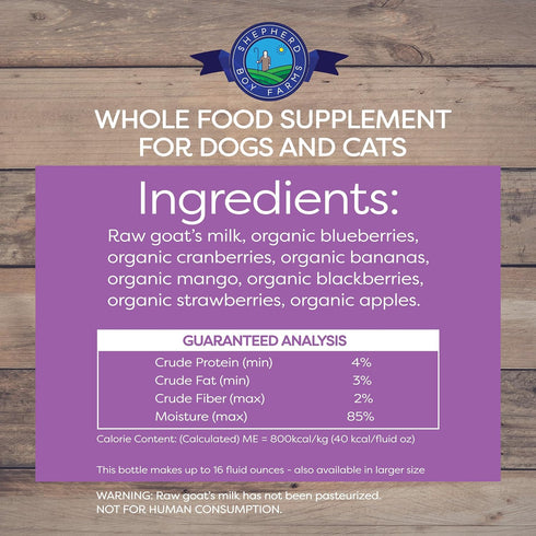 Shepherd Boy Farms Freeze Dried Raw Goats Milk with Probiotics for Dogs & Cats, Organic USA Fruits, High Protein Food