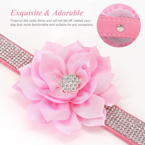 Cute Girl Rhinestone Suede Dog Collar for Small Dogs, Soft Diamond Bling Collars for Medium Dogs (Pink, S)
