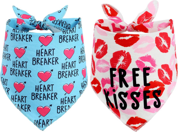 2 Pack Valentines Day Bandana for Dogs, Triangle Bibs Pet Scarf for Dogs