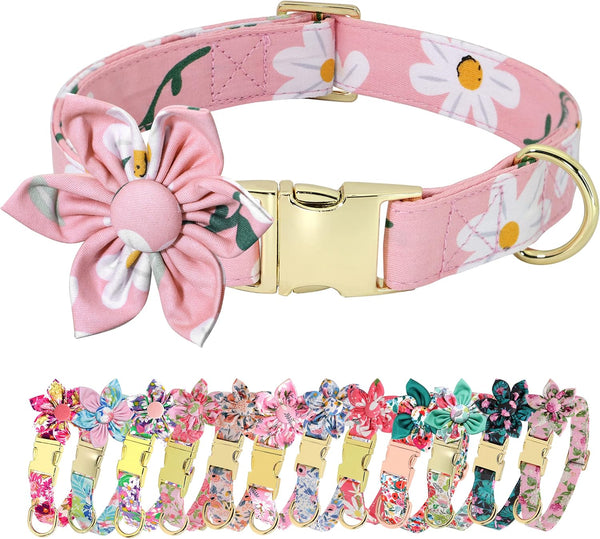 Beirui Cute Girl Dog Collars, Floral Patterns for Small Medium Large Dogs, Wedding Holiday (L: Neck 17-25", Pink)