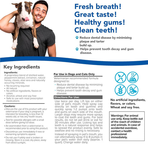 Dog Breath Freshener: Eliminate Bad Breath and Prevent Oral Disease in Dogs and Cats - Teeth Cleaning Spray with Aloe