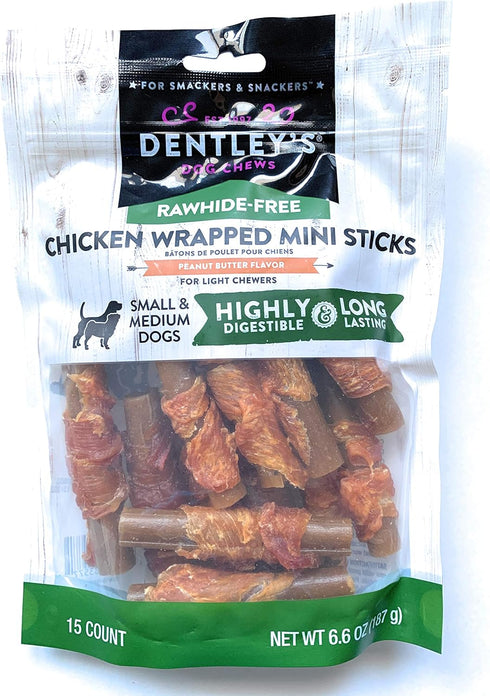 DENTLEY'S Rawhide Free Chicken Wrapped Mini Sticks, Peanut Butter Flavor