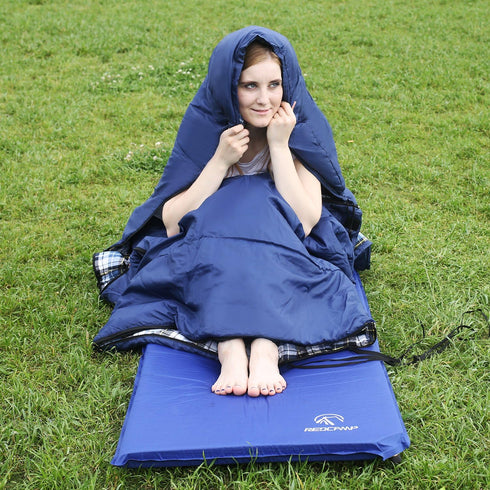 REDCAMP Flannel Sleeping Bag for Adults, Comfortable Cotton with Detachable Hood, Red/Grey/Blue for Camping