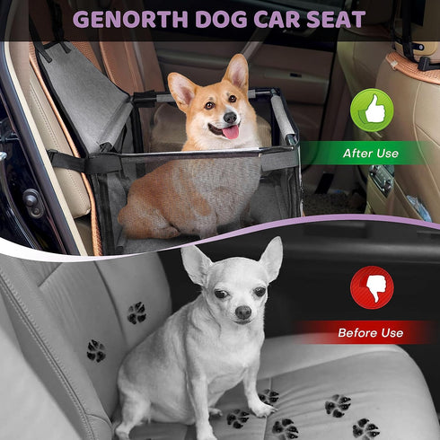 GENORTH 20 lbs Dog Car Seats for Small and Medium Dogs,Portable Puppy/Pet Car Booster Seat with Clip-On Leash and Mesh