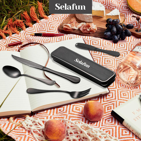 Travel Cutlery Set with Case - 5-Piece Stainless Steel Reusable Flatware Set, Portable Utensils for Camping, Picnic,