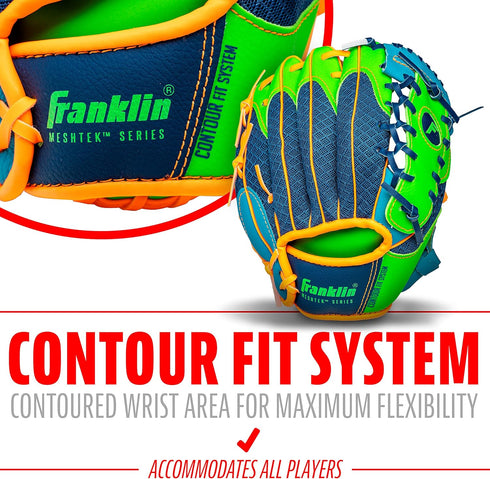 Franklin Sports Kids Baseball Glove + Ball Set, Meshtek Youth Teeball Gloves, Left + Right Hand, 9.5" Inch
